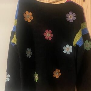 Easel Black Sweater with Multicolor Floral Design